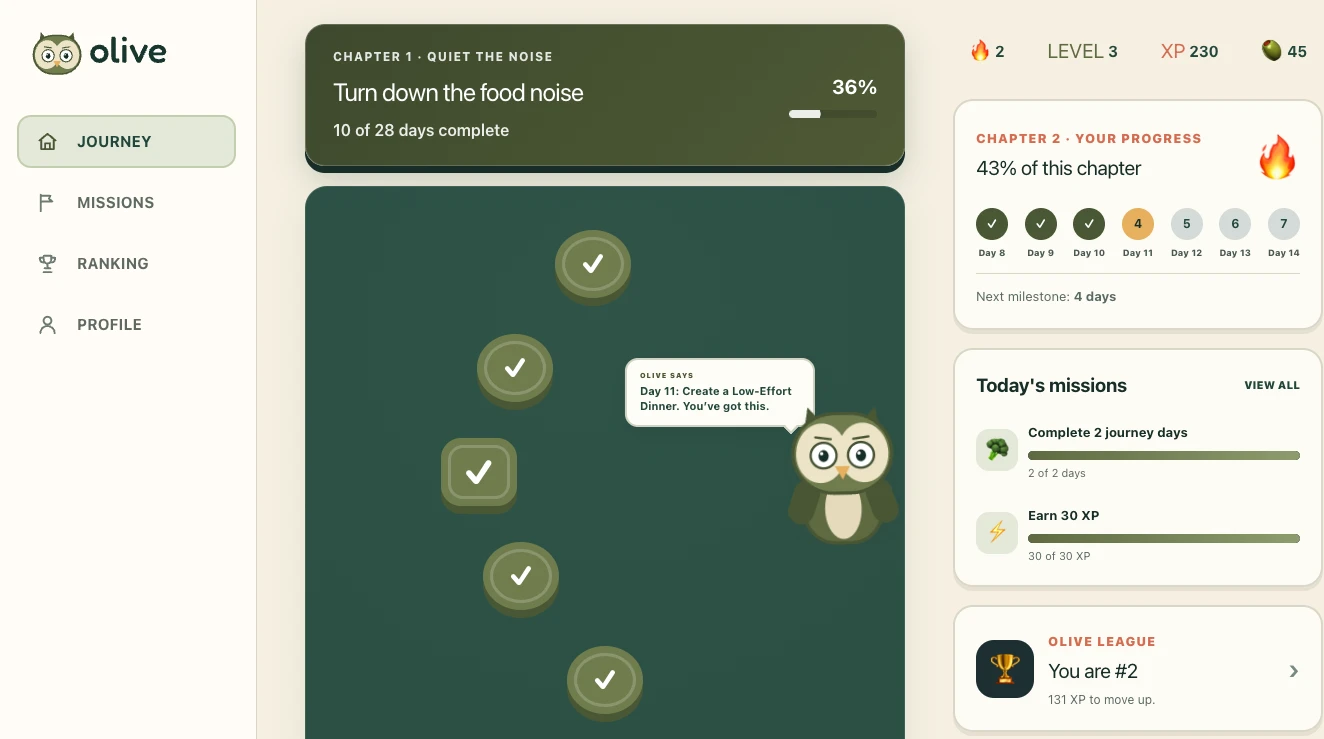 Olive journey interface