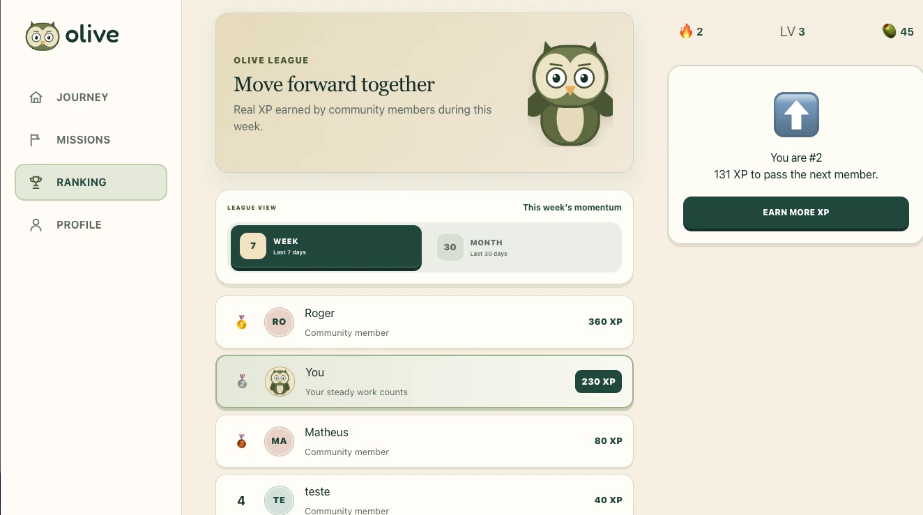 Olive League interface preview